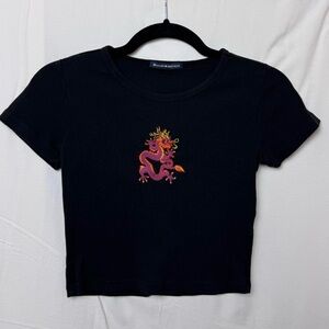 Black Brandy Melville Baby Tee w/ Red Dragon